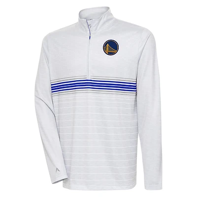 Men's Antigua Heather Gray/Royal Golden State Warriors Bullseye Quarter-Zip Pullover Top