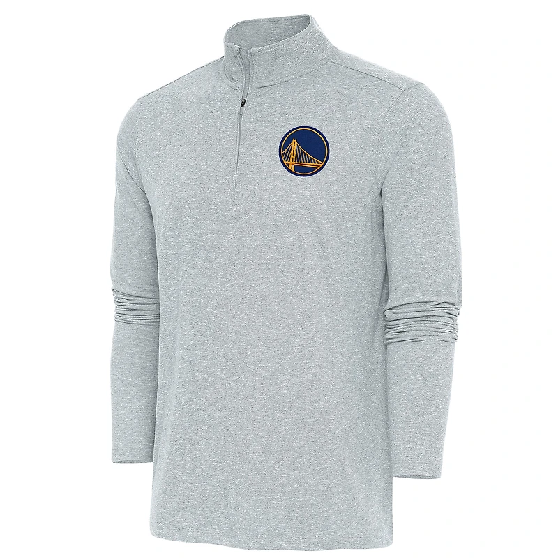 Men's Antigua  Heather Gray Golden State Warriors Hunk Quarter-Zip Pullover Top