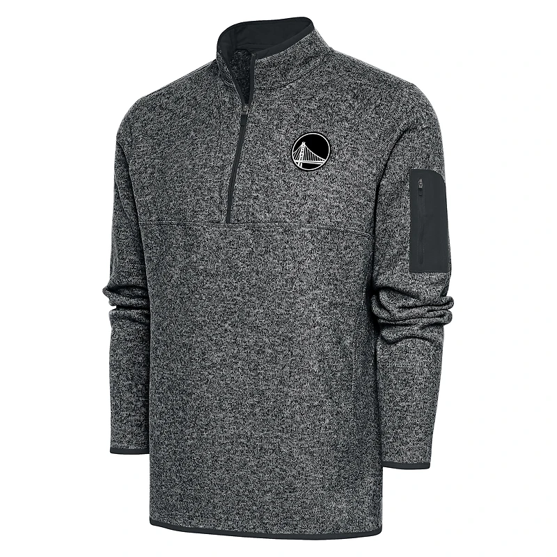 Men's Antigua Heather Gray Golden State Warriors Metallic Logo Big & Tall Fortune Quarter-Zip Jacket