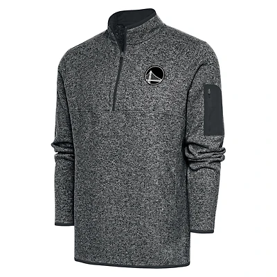Men's Antigua Heather Gray Golden State Warriors Metallic Logo Big & Tall Fortune Quarter-Zip Jacket