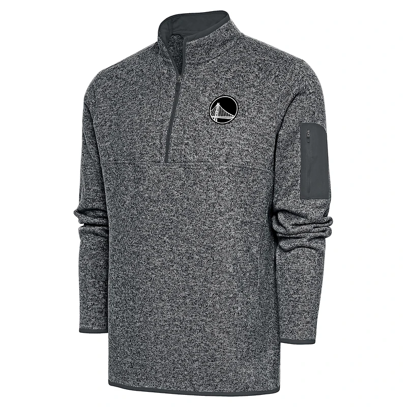 Men's Antigua Heather Gray Golden State Warriors Metallic Logo Fortune Quarter-Zip Jacket
