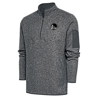 Men's Antigua Heather Gray Golden State Warriors Metallic Logo Fortune Quarter-Zip Jacket
