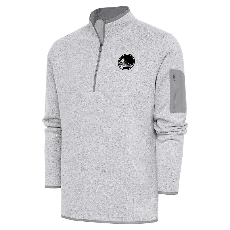 Veste zippée quart de tour Fortune à logo métallisé Antigua Heather Grey pour homme, Golden State Warriors