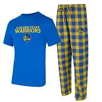 Ensemble t-shirt et pantalon en flanelle Concepts Sport Avondale pour homme, bleu royal/or, Golden State Warriors