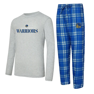 Men's Concepts Sport Royal/Heather Gray Golden State Warriors Regulate Long Sleeve T-Shirt & Plaid Pant Set
