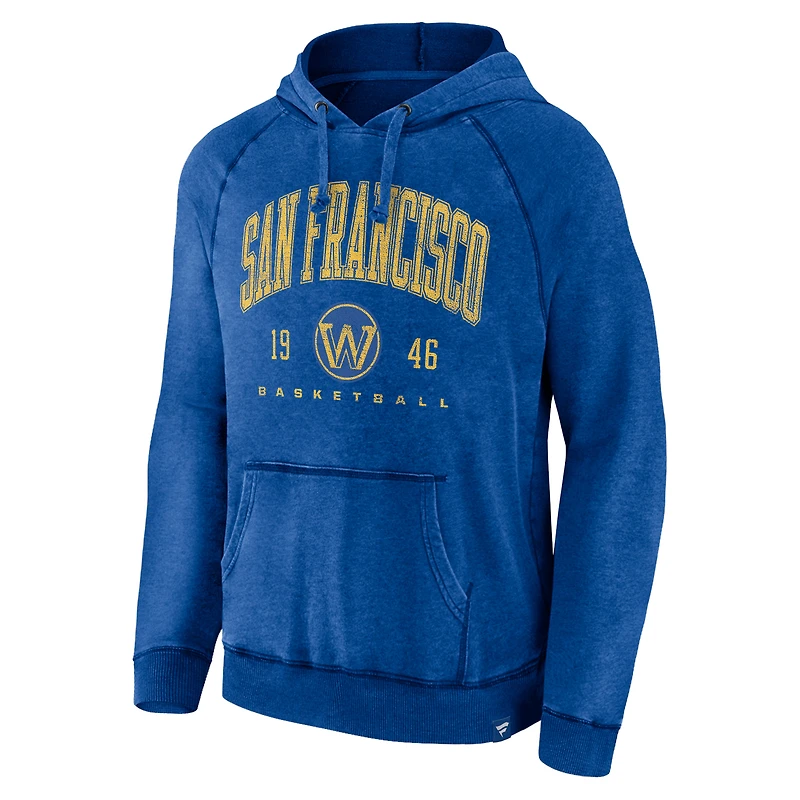 Sweat à capuche raglan Fanatics Heather Royal Golden State Warriors pour hommes Foul Trouble Snow Wash