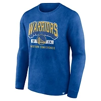 T-shirt à manches longues Fanatics Heather Royal Golden State Warriors Front Court Press Snow Wash pour hommes