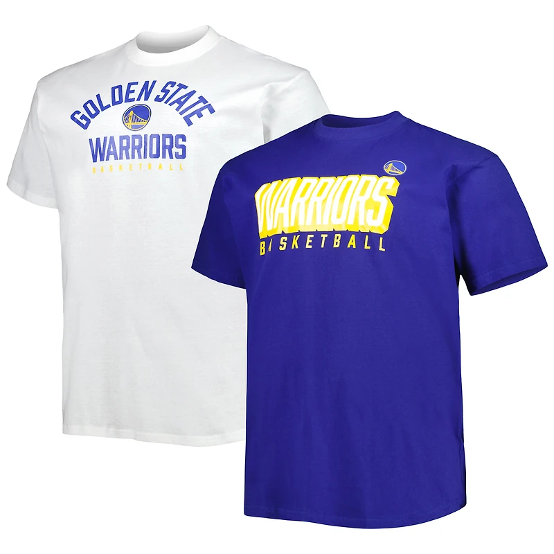 Ensemble de deux t-shirts Fanatics Royal/Blanc Golden State Warriors Big & Tall pour hommes