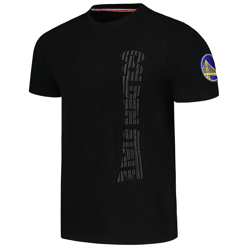 Men's FISLL Black Golden State Warriors 3D Puff Print Sliced Logo T-Shirt