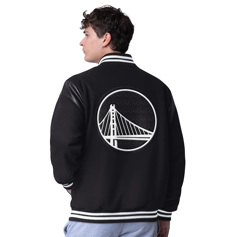 Men's G-III Sports by Carl Banks Black Golden State Warriors Clutch Hitter Full-Snap Varsity Jacket