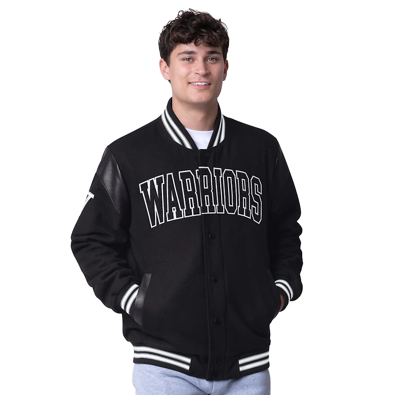 Men's G-III Sports by Carl Banks Black Golden State Warriors Clutch Hitter Full-Snap Varsity Jacket