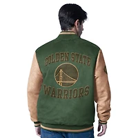 Veste universitaire zippée en similicuir pour homme G-III Sports by Carl Banks, couleur olive, Golden State Warriors