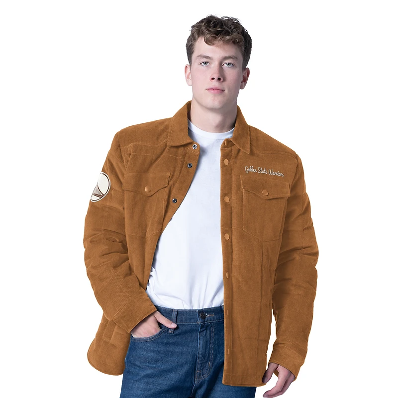 Veste matelassée en velours côtelé à point de chaînette G-III Sports by Carl Banks pour homme, couleur beige, motif Golden State Warriors Triumph
