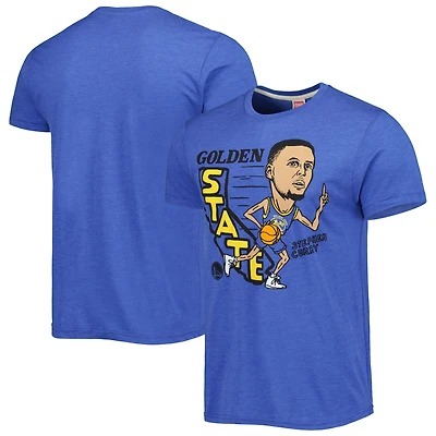 Men's Homage Stephen Curry Royal Golden State Warriors Caricature Tri-Blend T-Shirt