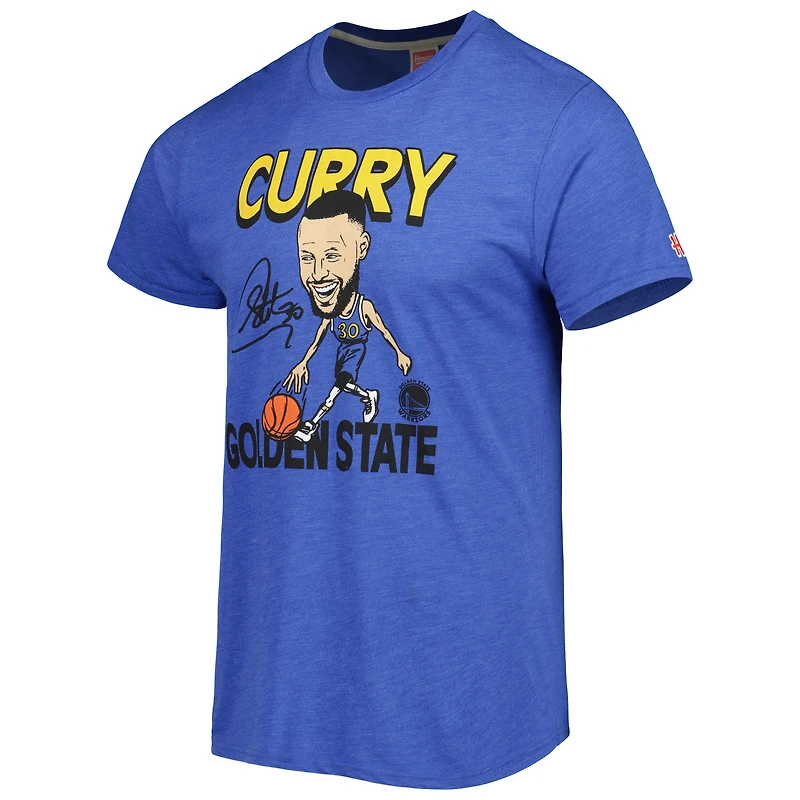 Hommage à Stephen Curry Royal Golden State Warriors Player Caricature T-shirt triple mélange pour homme