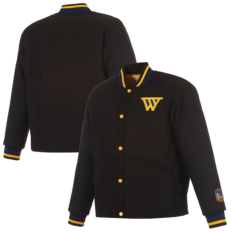 Veste à boutons-pression complète JH Design noire pour homme, édition spéciale Golden State Warriors