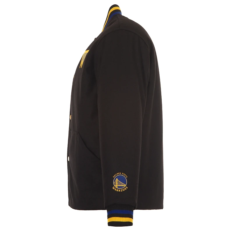 Veste à boutons-pression complète JH Design noire pour homme, édition spéciale Golden State Warriors