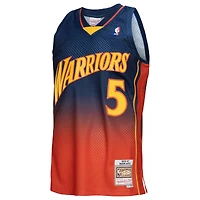 Maillot de joueur Mitchell & Ness Baron Davis bleu marine/orange Golden State Warriors 2006/07 Hardwood Classics Fadeaway Swingman pour homme