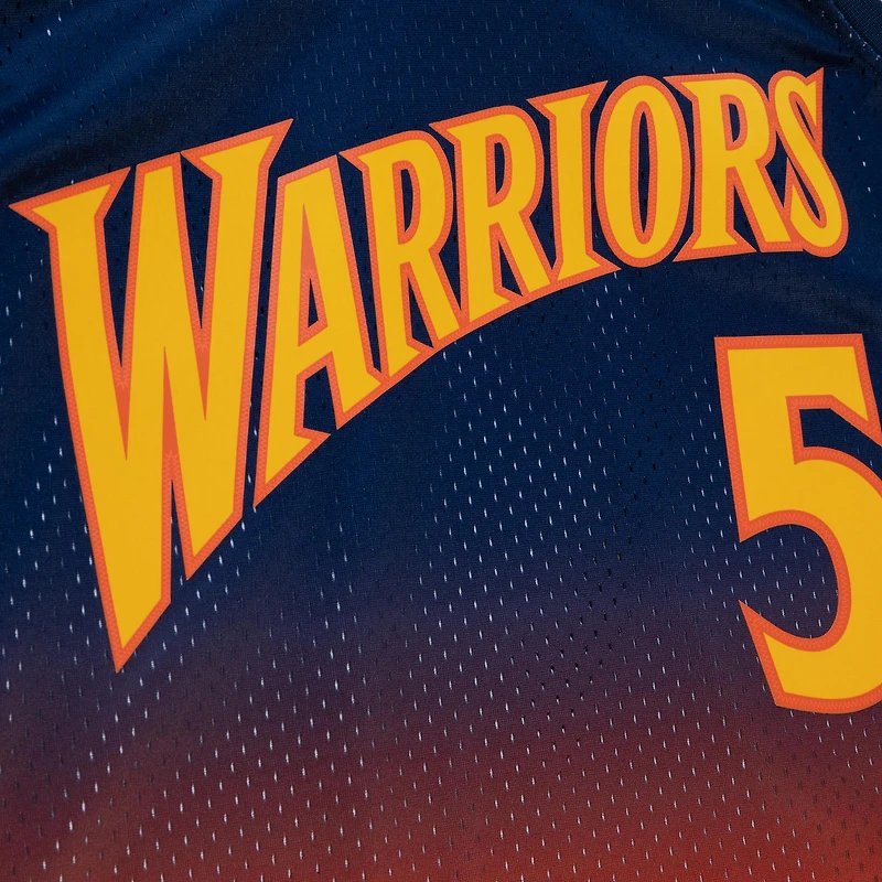Maillot de joueur Mitchell & Ness Baron Davis bleu marine/orange Golden State Warriors 2006/07 Hardwood Classics Fadeaway Swingman pour homme
