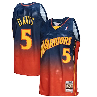 Maillot de joueur Mitchell & Ness Baron Davis bleu marine/orange Golden State Warriors 2006/07 Hardwood Classics Fadeaway Swingman pour homme