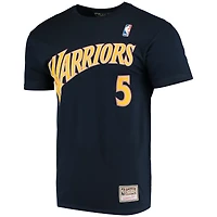 Men's Mitchell & Ness Baron Davis Navy Golden State Warriors Hardwood Classics Stitch Name Number T-Shirt