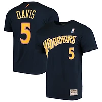 Men's Mitchell & Ness Baron Davis Navy Golden State Warriors Hardwood Classics Stitch Name Number T-Shirt