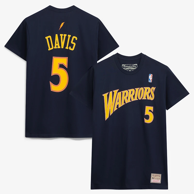 T-shirt Mitchell & Ness Baron Davis bleu marine Golden State Warriors Hardwood Classics pour homme, avec nom et numéro brodés