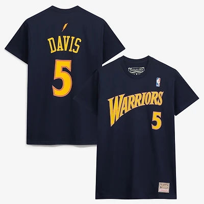 T-shirt Mitchell & Ness Baron Davis bleu marine Golden State Warriors Hardwood Classics pour homme, avec nom et numéro brodés