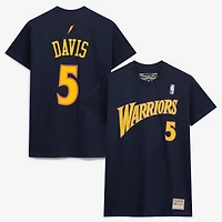 T-shirt Mitchell & Ness Baron Davis bleu marine Golden State Warriors Hardwood Classics pour homme, avec nom et numéro brodés