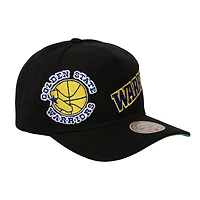 Men's Mitchell & Ness  Black Golden State Warriors Busted Logo Wordmark Wrap-Around Pro Pinch Adjustable Hat
