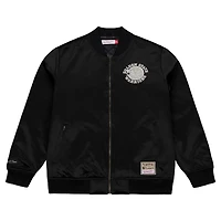 Men's Mitchell & Ness Black Golden State Warriors Chrome Satin Bomber Full-Zip Jacket