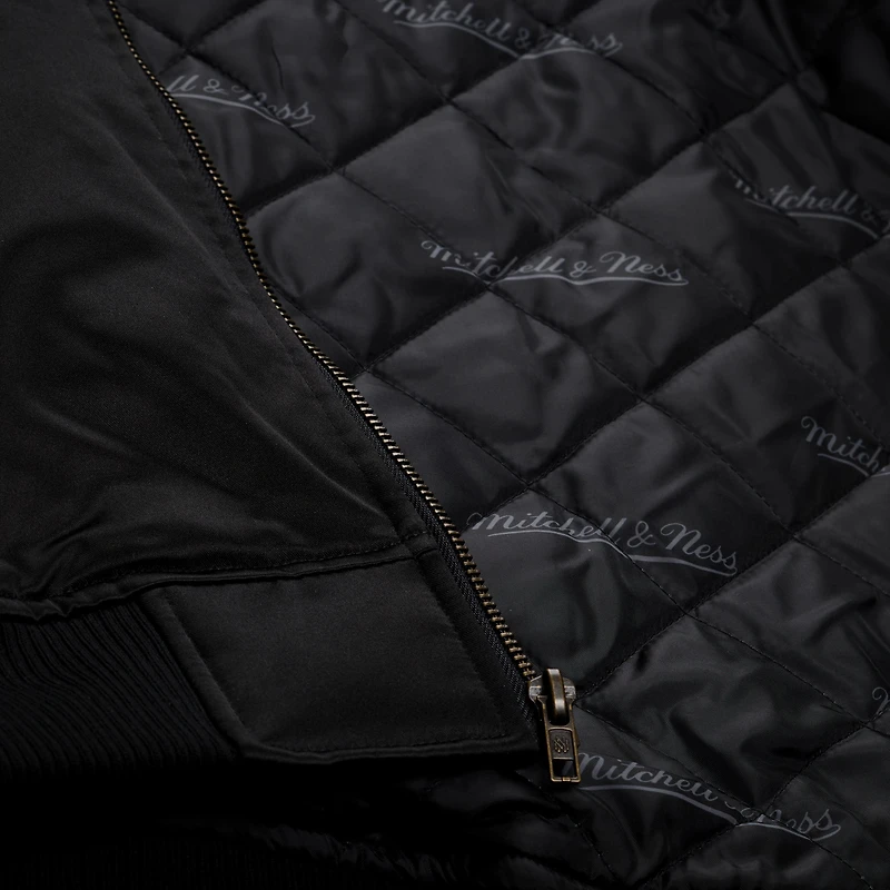Veste bomber zippée Mitchell & Ness Golden State Warriors en satin chromé noir pour homme