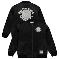 Men's Mitchell & Ness Black Golden State Warriors Chrome Satin Bomber Full-Zip Jacket