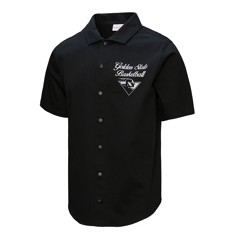 Men's Mitchell & Ness Black Golden State Warriors Hardwood Classics Camp Shirt