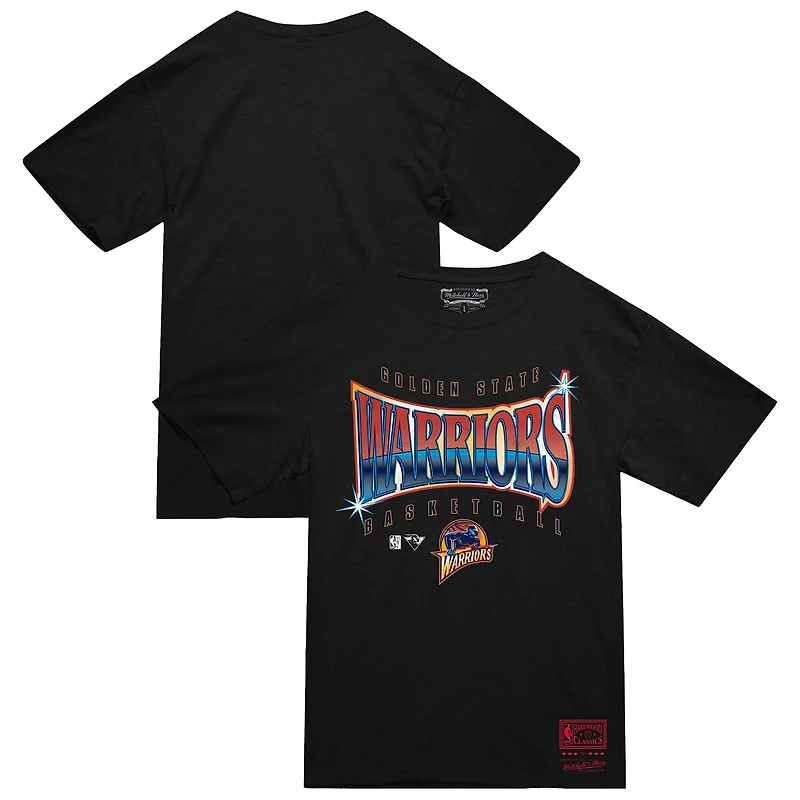 Men's Mitchell & Ness  Black Golden State Warriors Worldwide Collection Glow Up T-Shirt