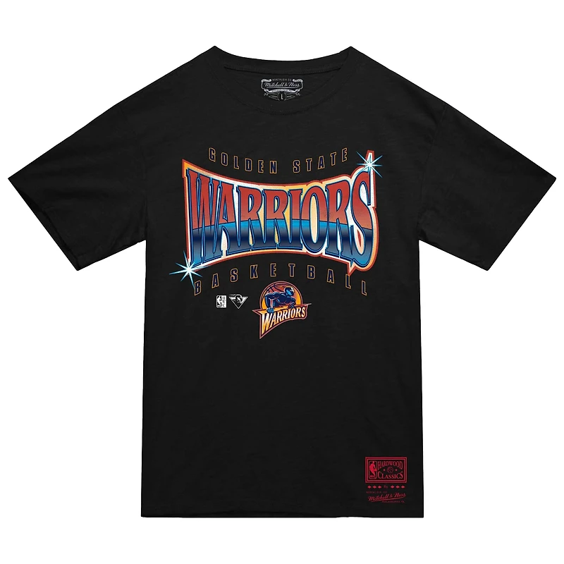 Men's Mitchell & Ness  Black Golden State Warriors Worldwide Collection Glow Up T-Shirt