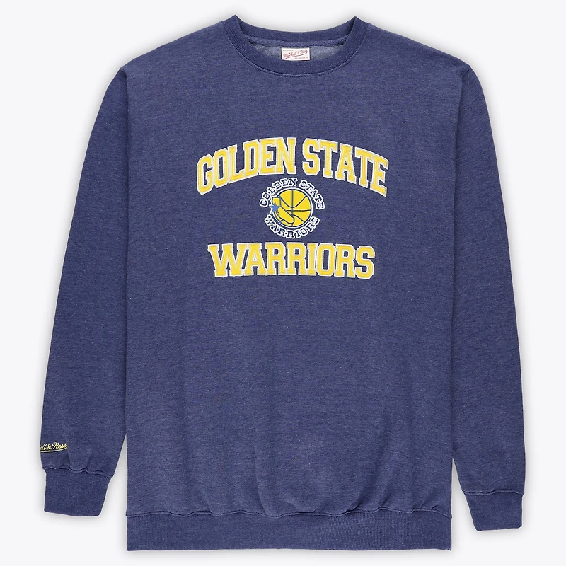 Men's Mitchell & Ness Heather Royal Golden State Warriors Hardwood Classics Big Tall Crewneck Sweatshirt