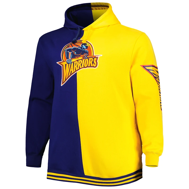 Chandail à capuchon fendu Big & Tall Hardwood Classics de Mitchell Ness pour homme, bleu marine/doré