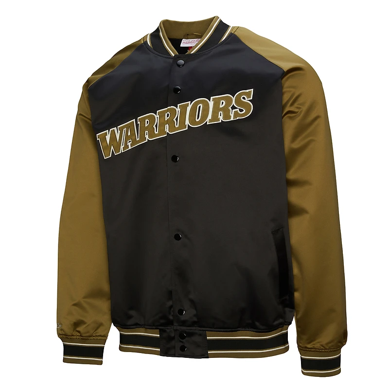 Men's Mitchell & Ness Olive/Black Golden State Warriors Clutch Satin Raglan Full-Snap Jacket