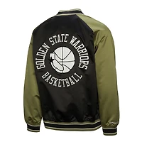 Men's Mitchell & Ness Olive/Black Golden State Warriors Clutch Satin Raglan Full-Snap Jacket
