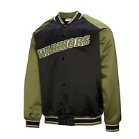 Men's Mitchell & Ness Olive/Black Golden State Warriors Clutch Satin Raglan Full-Snap Jacket