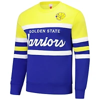 Men's Mitchell & Ness Royal/Gold Golden State Warriors Hardwood Classics Vintage Logo Head Coach Pullover Sweatshirt