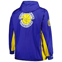 Men's Mitchell & Ness Royal Golden State Warriors Big Tall Hardwood Classics Team OG 2.0 Anorak Hoodie Quarter-Zip Windbreaker Jacket