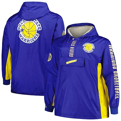 Men's Mitchell & Ness Royal Golden State Warriors Big Tall Hardwood Classics Team OG 2.0 Anorak Hoodie Quarter-Zip Windbreaker Jacket