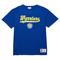T-shirt Mitchell & Ness Royal Golden State Warriors Hardwood Classics en feutre avec appliqué flammé pour homme