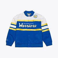 Men's Mitchell & Ness  Royal Golden State Warriors Hardwood Classics Head Coach Lightweight Satin Full-Snap Jacket