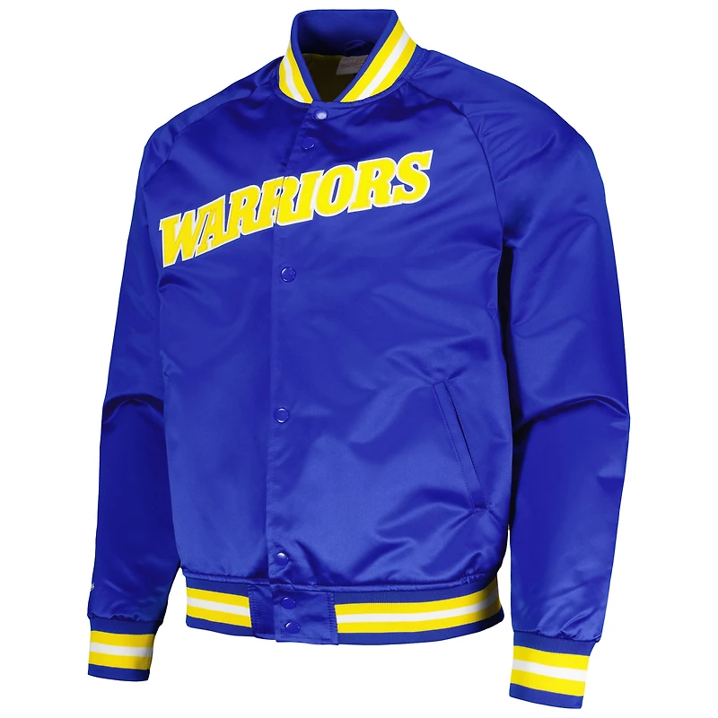 Veste à bouton-pression intégrale raglan avec logo Mitchell & Ness Royal Golden State Warriors Hardwood Classics pour hommes