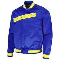 Veste à bouton-pression intégrale raglan avec logo Mitchell & Ness Royal Golden State Warriors Hardwood Classics pour hommes