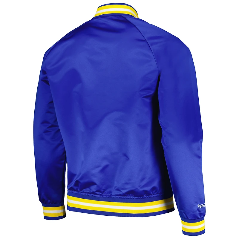 Veste à bouton-pression intégrale raglan avec logo Mitchell & Ness Royal Golden State Warriors Hardwood Classics pour hommes