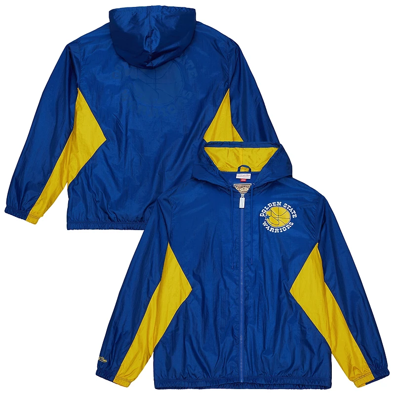 Men's Mitchell & Ness Royal Golden State Warriors Playmaker Full-Zip Hooded Windbreaker Jacket